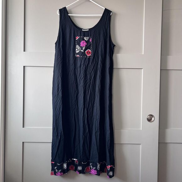 Mango Bay Dress Womens XXL Black Sleeveless Maxi Boho Floral Beaded Patch Hem - Picture 1 of 9